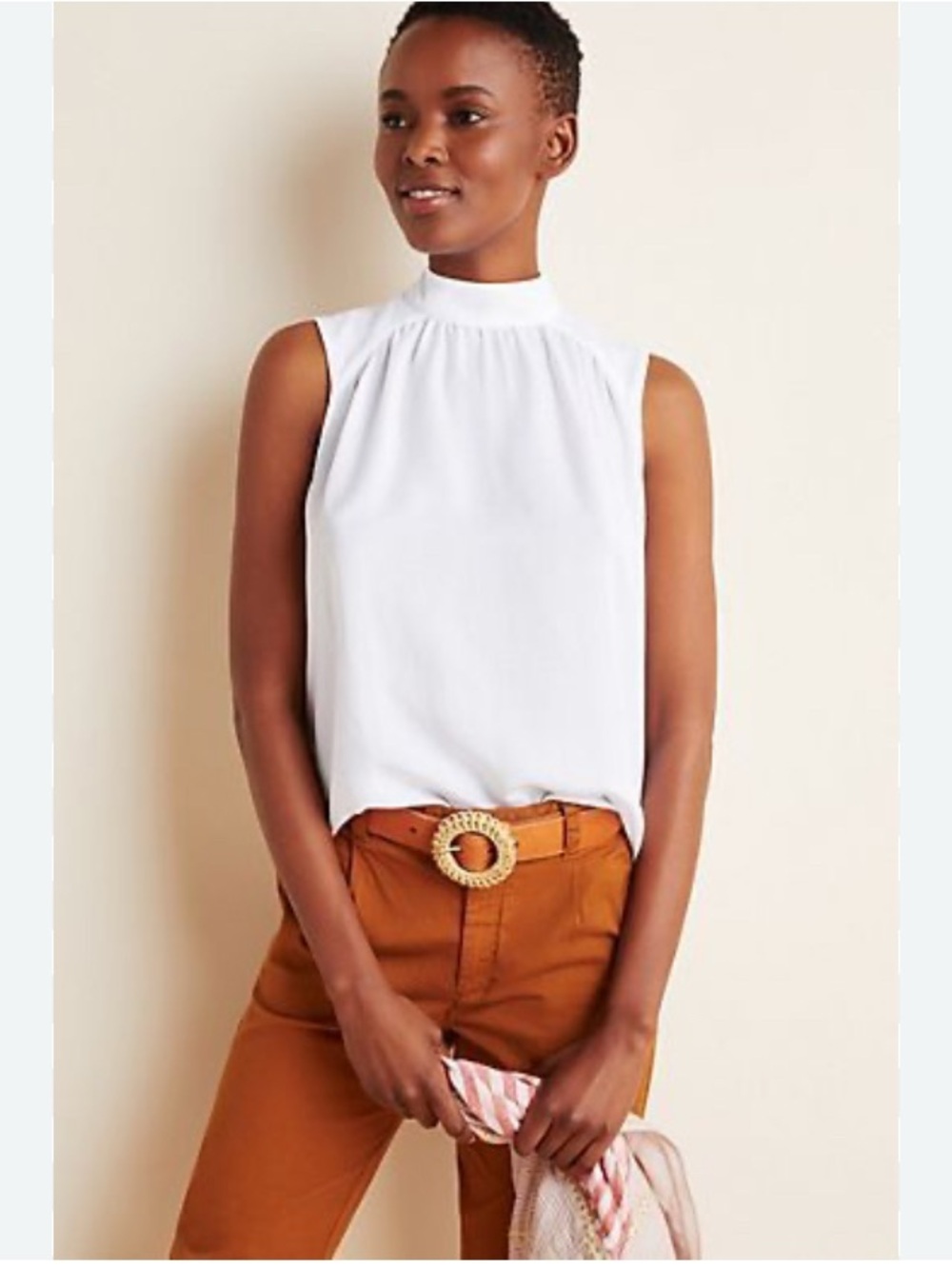 Cloth & Stone white top L Anthropologie business office party summer